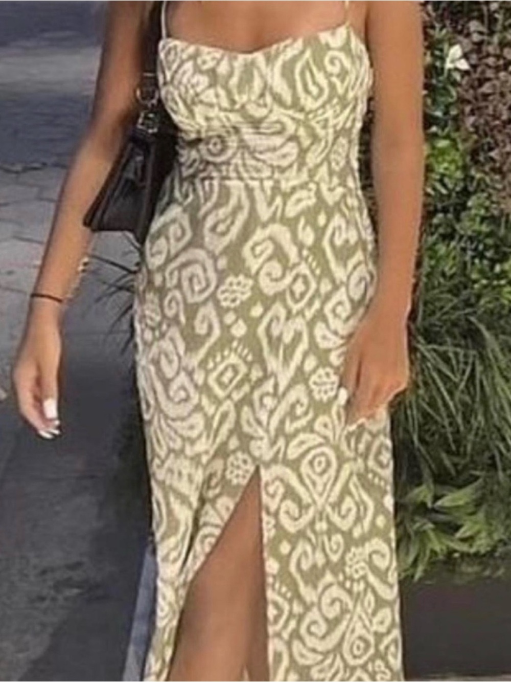 Zara Olive Green and White Patterned Slip Dress - Picture 6 of 6
